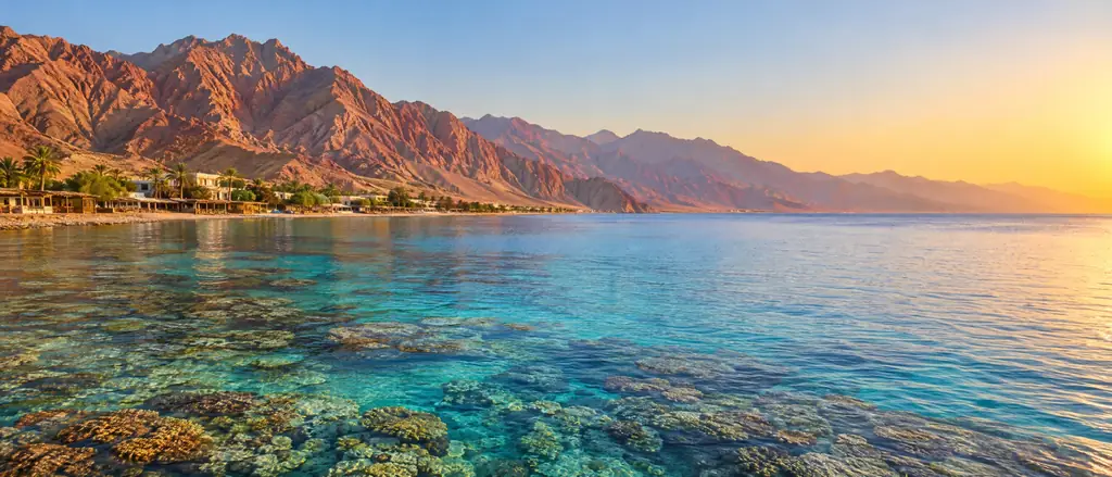 Dahab's coast and the Red Sea at sunset